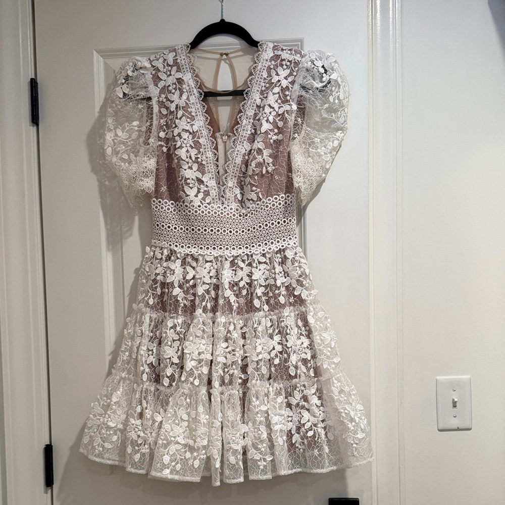 Bronx and Banco Elegant Lace Puff Sleeve Dress